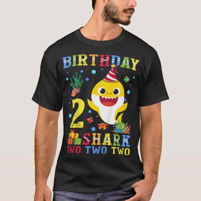 Camiseta Crianças Garota segundo aniversário de Tubarão Cut (Frente)