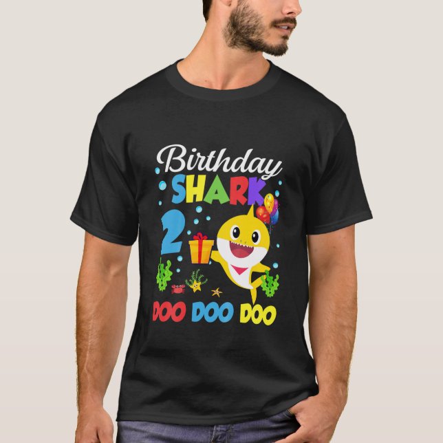 Camiseta Crianças Garota segundo aniversário de Tubarão Cut (Frente)