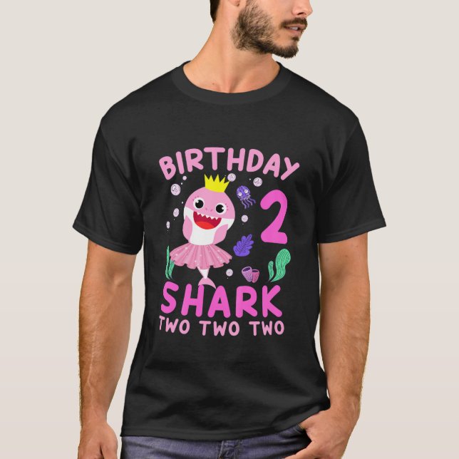 Camiseta Crianças Garota segundo aniversário de Tubarão Cut (Frente)