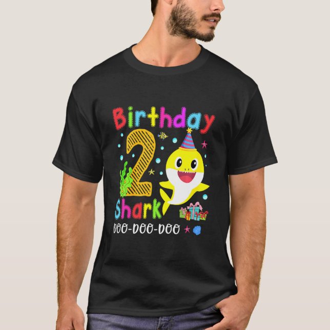 Camiseta Crianças Garota segundo aniversário de Tubarão Cut (Frente)