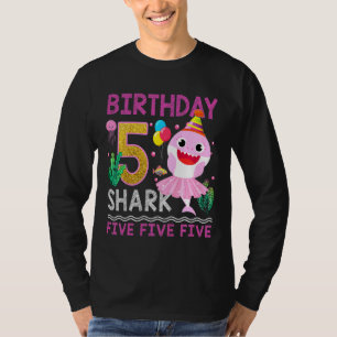 Camiseta Crianças Garotas 5 de Aniversário de de Tubarão Cu