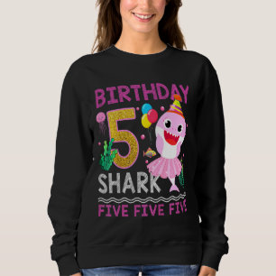 Camiseta Crianças Garotas 5 de Aniversário de de Tubarão Cu