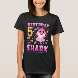 Camiseta Crianças Garotas 5 de Aniversário de de Tubarão Cu