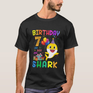 Camiseta Crianças Garotas 7 de Aniversário de Tubarão Cu