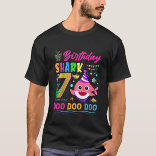 Camiseta Crianças Garotas 7 de Aniversário de Tubarão Cute