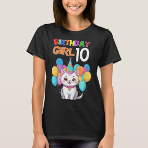 Camiseta Crianças Gato Aniversário 10 Festas de aniversário