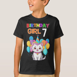 Camiseta Crianças Gato Aniversário 7 Festas de aniversário 