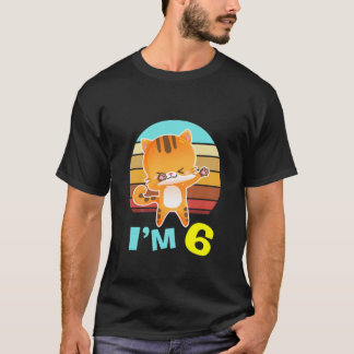 Camiseta Crianças Gato Garota 6 de Aniversário Aos 6 Anos