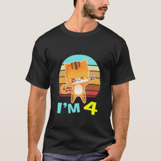 Camiseta Crianças Gato Garota De Aniversário 4 Anos De Idad