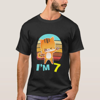 Camiseta Crianças Gato Garota de Aniversário 7 de Aniversár