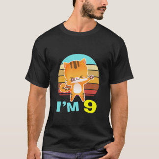 Camiseta Crianças Gato Garota De Aniversário 9º Aniversário