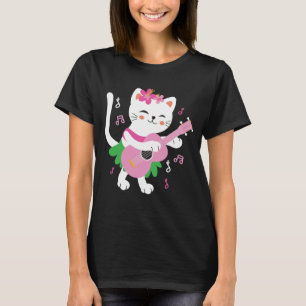 Camiseta Crianças Gato Jogando Ukulele Player Músico Hava