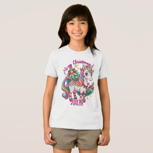 Camiseta Crianças Gift de Unicórnio Bonito de Natal Mágico