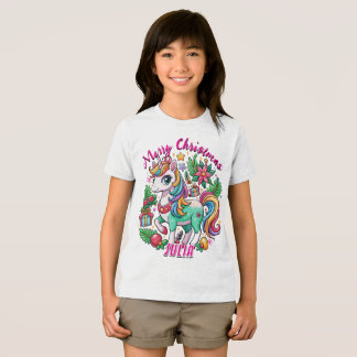 Camiseta Crianças Gift de Unicórnio Bonito de Natal Mágico
