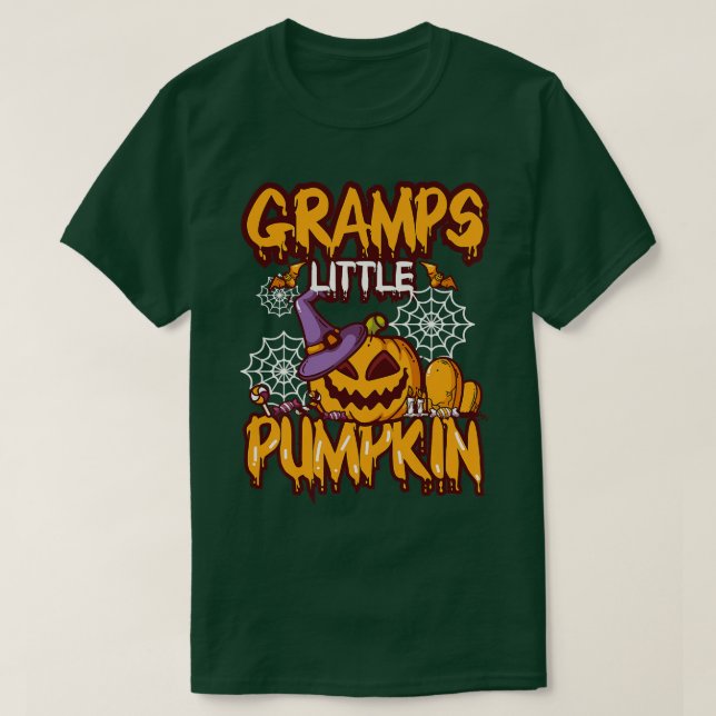 Camiseta Crianças Grampeam Pequeno Abóbora Avô Halloween Ja (Frente do Design)