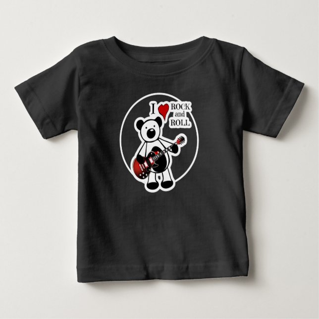 Camiseta Crianças Guitarra Cuja Rocha e Roll Rocker Teddy B (Frente)