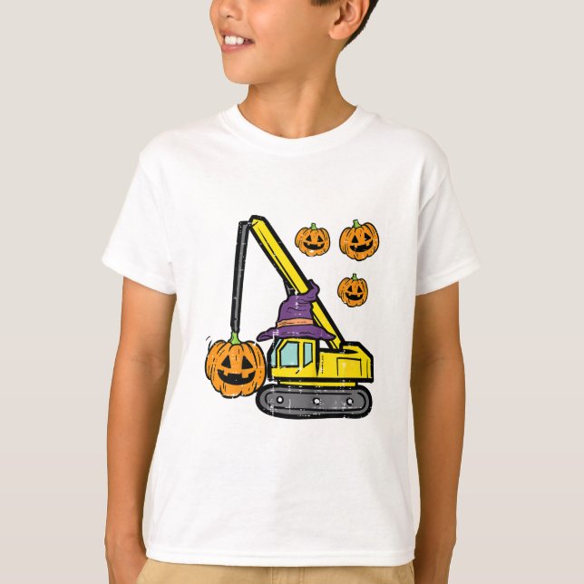 Camiseta Crianças Halloween Crane Construction Truque Para (Frente)