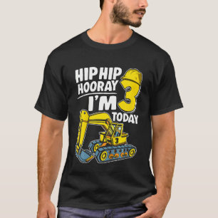 Camiseta Crianças Hip Hip Hooray Eu sou 3 hoje 3 anos escav