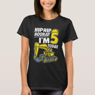 Camiseta Crianças Hip Hip Hooray Eu sou 5 hoje 5 anos escav