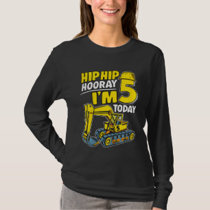 Camiseta Crianças Hip Hip Hooray Eu sou 5 hoje 5 anos escav