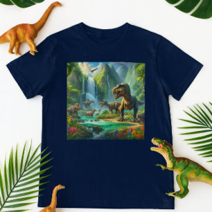 Camiseta Crianças IA Art Dinossauros Tropicais Verdes