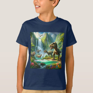 Camiseta Crianças IA Art Dinossauros Tropicais Verdes