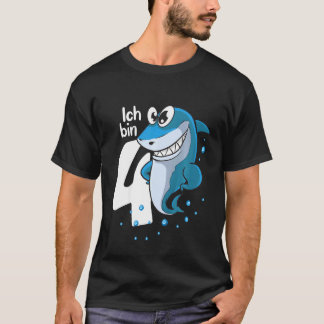 Camiseta Crianças Ich Caixa 4 Jahre Alt Shark 4º Aniversári