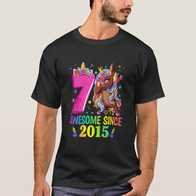 Camiseta Crianças Incríveis Desde 2015 Dabbing Unicorn 7 Bi (Frente)
