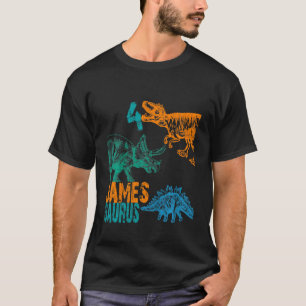 Camiseta Crianças James Saurus 4º Aniversário Rapazes Rex B