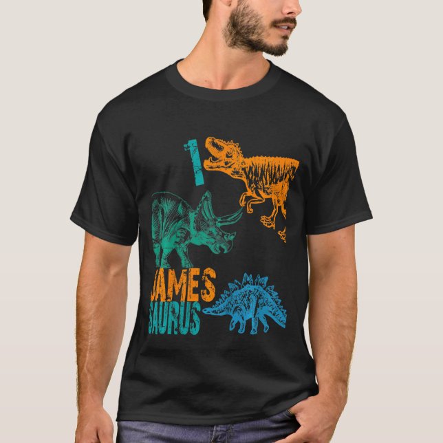 Camiseta Crianças James Saurus primeiro aniversario Boys Re (Frente)
