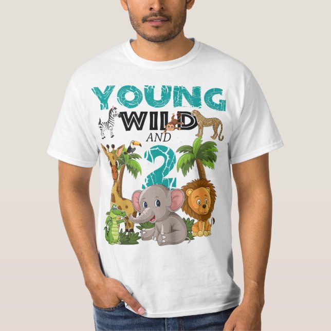 Camiseta Crianças Jovem Selvagem E 2 segundos aniversários  (Frente)