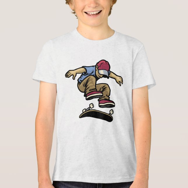 Camiseta Crianças Kick Flip Skateboarder  (Frente)