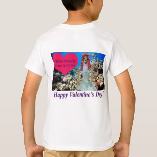 Camiseta crianças lá. Feliz dia de os namorados. doe/sereia