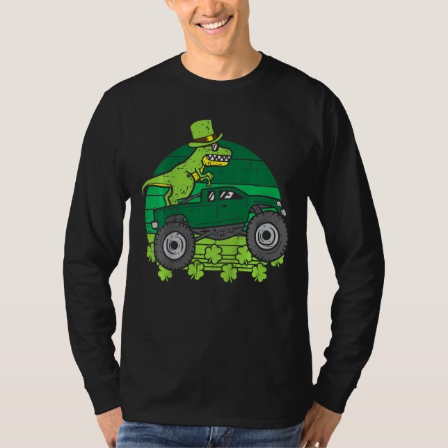 Camiseta Crianças Leprechaun Dino Monster Dia de São Patríc (Frente)