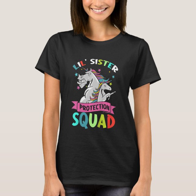 Camiseta Crianças Lil Sister Protection Squad Unicorn Bro D (Frente)