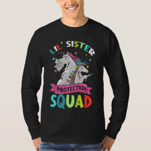 Camiseta Crianças Lil Sister Protection Squad Unicorn Bro D