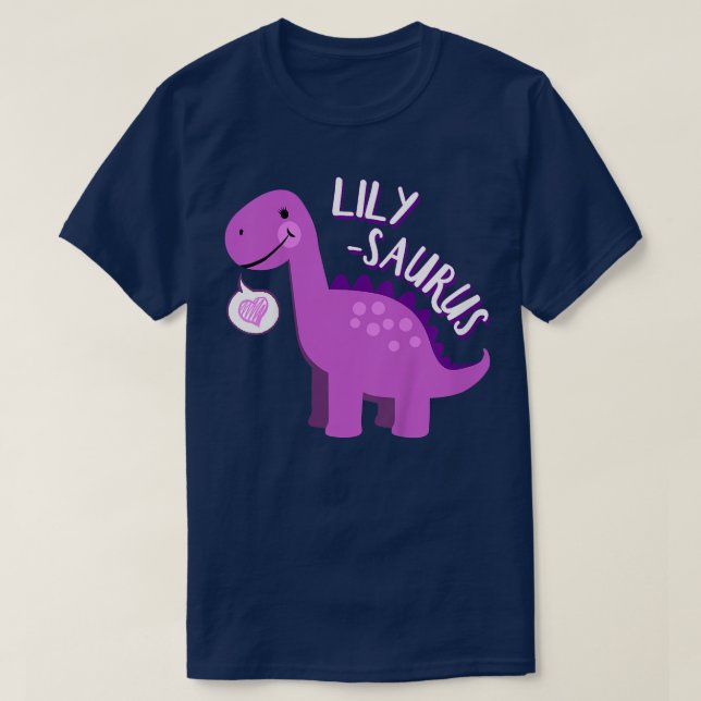 Camiseta Crianças LilySaurus Dinossaur Nome T Presente Pers (Frente do Design)