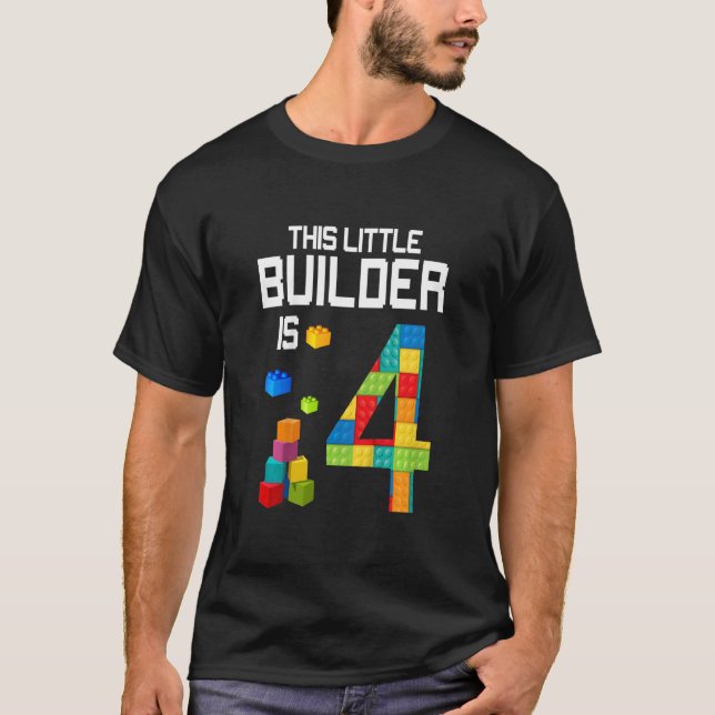 Camiseta Crianças Master Builder 4º Aniversário Garoto De 4 (Frente)
