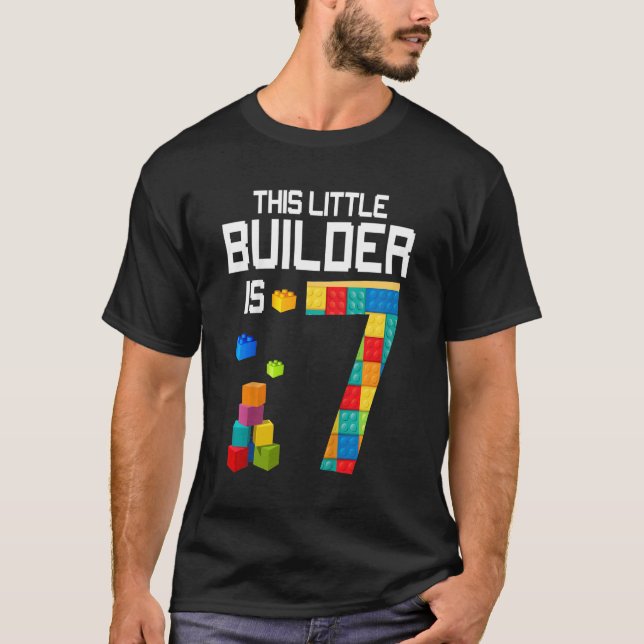 Camiseta Crianças Master Builder 7 Birthday Boy 7 Anos Bu (Frente)