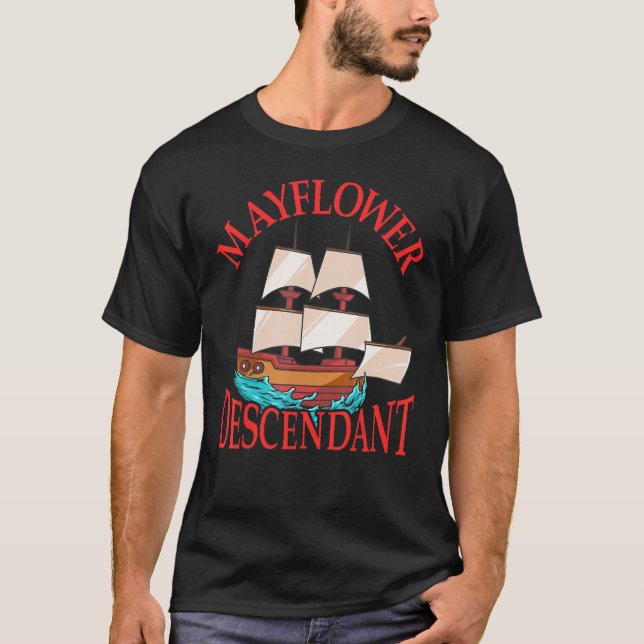 Camiseta Crianças Mayflower Descendente História do Navio P (Frente)