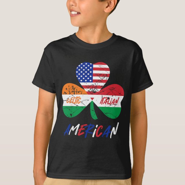 Camiseta Crianças Meia-Irlandesa Metade Da Bandeira Italian (Frente)