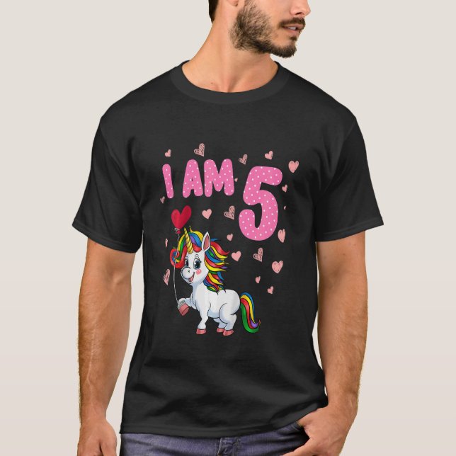 Camiseta Crianças Meninas 5 Aniversário 5 Anos Princesa Uni (Frente)
