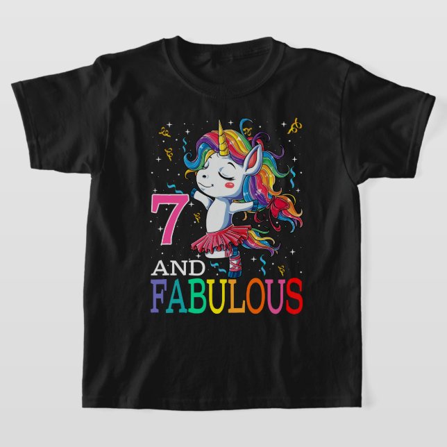 Camiseta Crianças Meninas 7h Aniversário Unicórnio Fabuloso (Postura )
