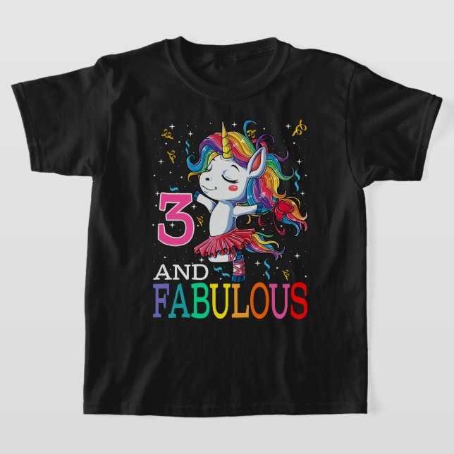 Camiseta Crianças Meninas aniversário de 3 anos Unicórnio F (Postura )