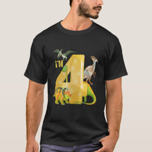 Camiseta Crianças Meninas Dinossauro Quarto Aniversário 4 A
