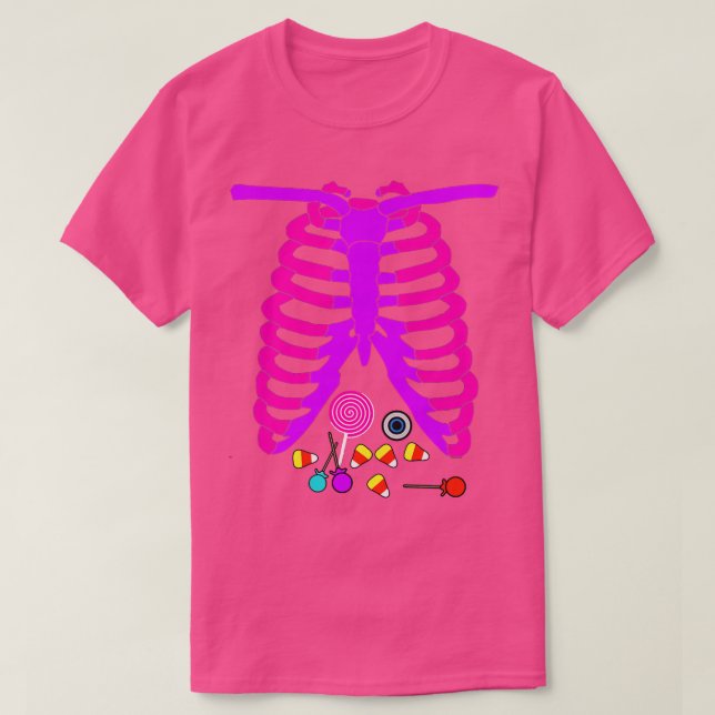 Camiseta Crianças Meninas Esqueleto com Doces no Belly Xray (Frente do Design)