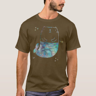 Camiseta Crianças Meninas Tee MerKitty Sereia Gato Turquesa