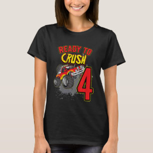 Camiseta Crianças Meninos 4º Aniversário Monstro Caminhão A