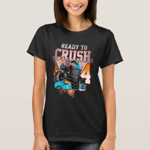 Camiseta Crianças Meninos 4º Aniversário Monstro Caminhão A