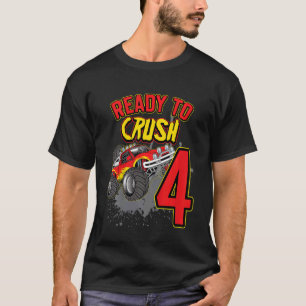 Camiseta Crianças Meninos 4º Aniversário Monstro Caminhão A